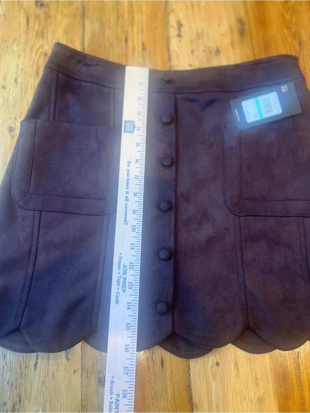 BCBG Dark Brown Scalloped Vegan Faux Suede Mini Skirt Y2K Boho Festival Preppy - Picture 11 of 11